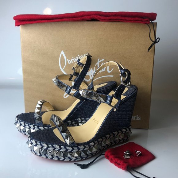 Christian Louboutin Pyraclou 110 Denim Wedges 37